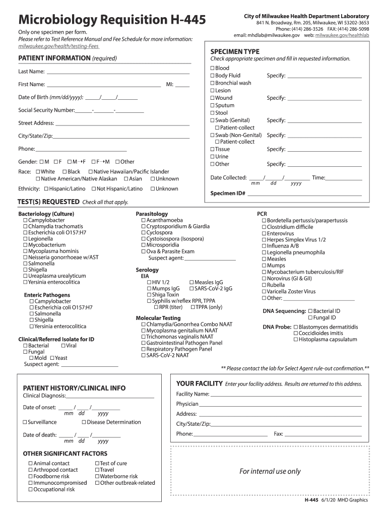  Microbiology Requisition H 445 2020-2024