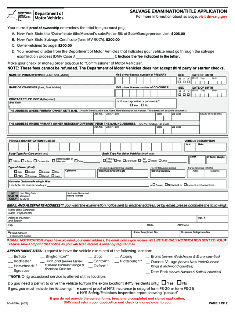  SALVAGE EXAMINATIONTITLE APPLICATION for More Inf 2023-2024