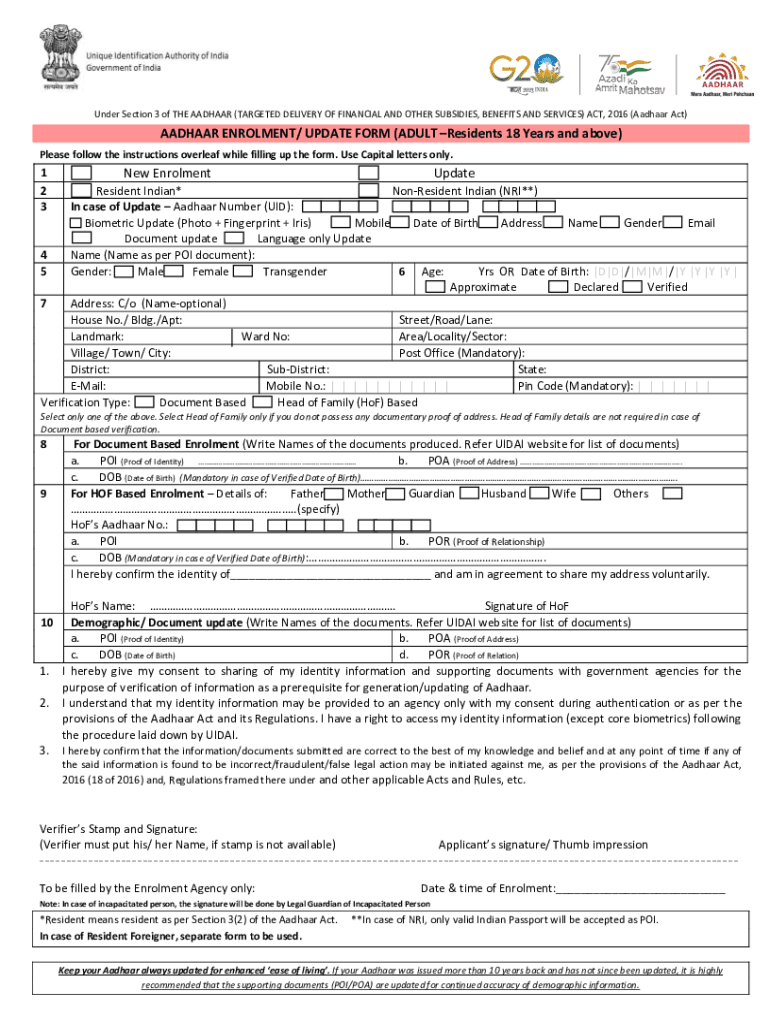 Aadhar Card Form in Word Format