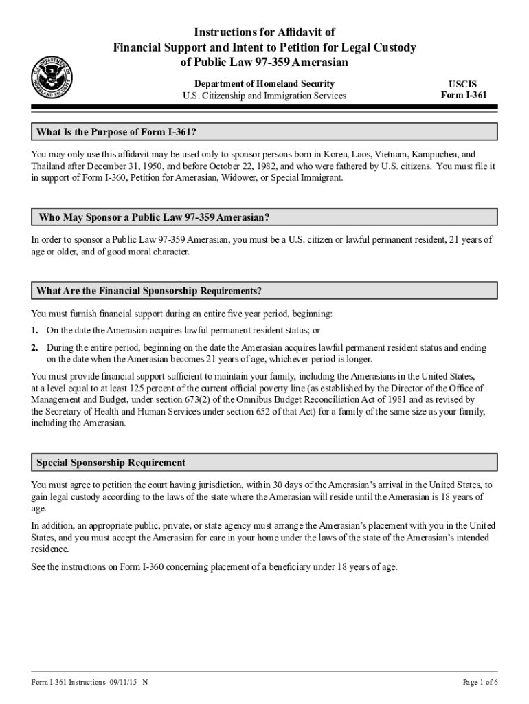 DHS USCIS I 361 Instructions  Form