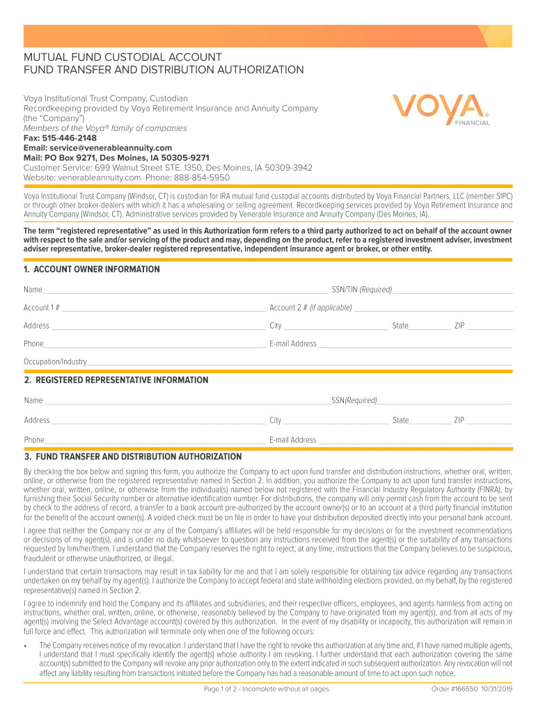  Mutual Fund Custodial Account Fund Transfer and Voya 2019-2024