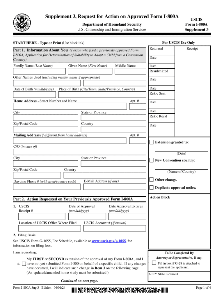  Form I800A, Supplement 3, Request for Action on Ap 2024