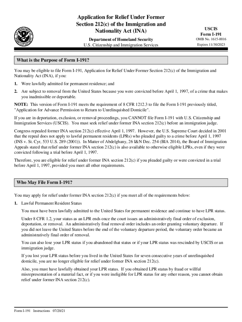 Citizenship Immigration Application Instructions  Form