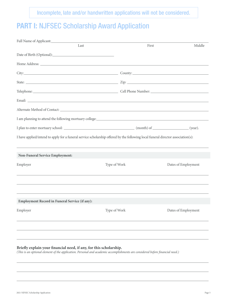  Scholarship Application Njfsec Njsfda 2020