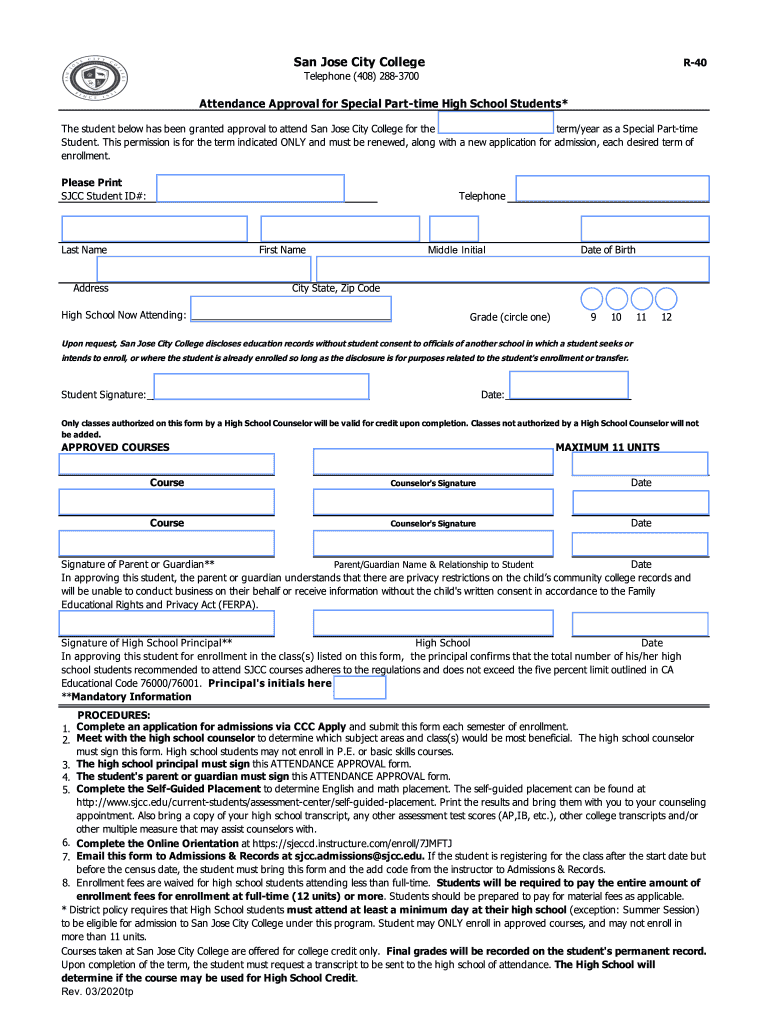 SJCC a &amp;amp; R Forms San Jose City College