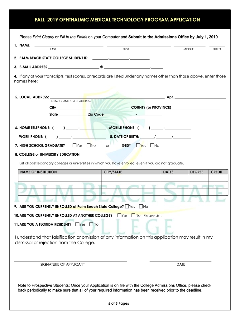  Download the OMT Application Palm Beach State College 2019-2024