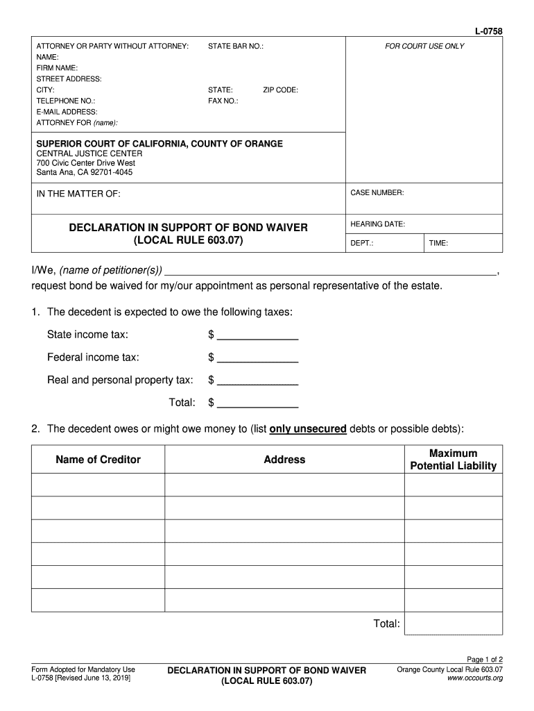 Bond Waiver Form