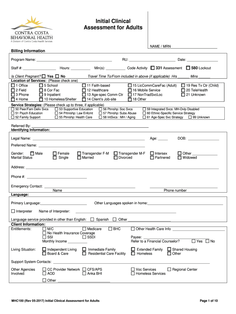  Initial Clinical Assessment Adult Template Contra Costa 2017-2024