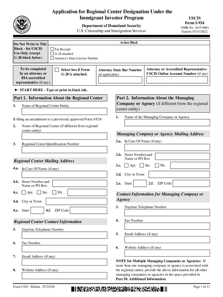 Application for Regional Center Designation under TheImmigrant Investor Program  Form