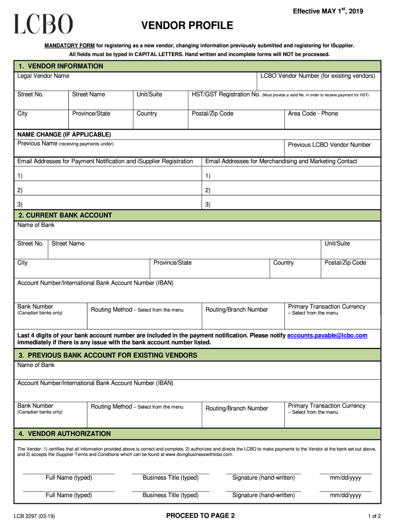  MANDATORY FORM for Registering as a New Vendor, Changing Information Previously Submitted and Registering for ISupplier 2019-2024