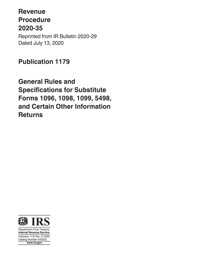  Publication 1179 Rev July General Rules and Specifications for Substitute Forms 1096, 1098, 1099, 5498, and Certain Other Inform 2020