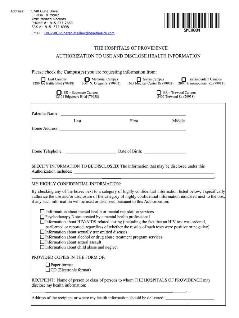 PDF Authorization to Use and Disclose Health Information the Hospitals