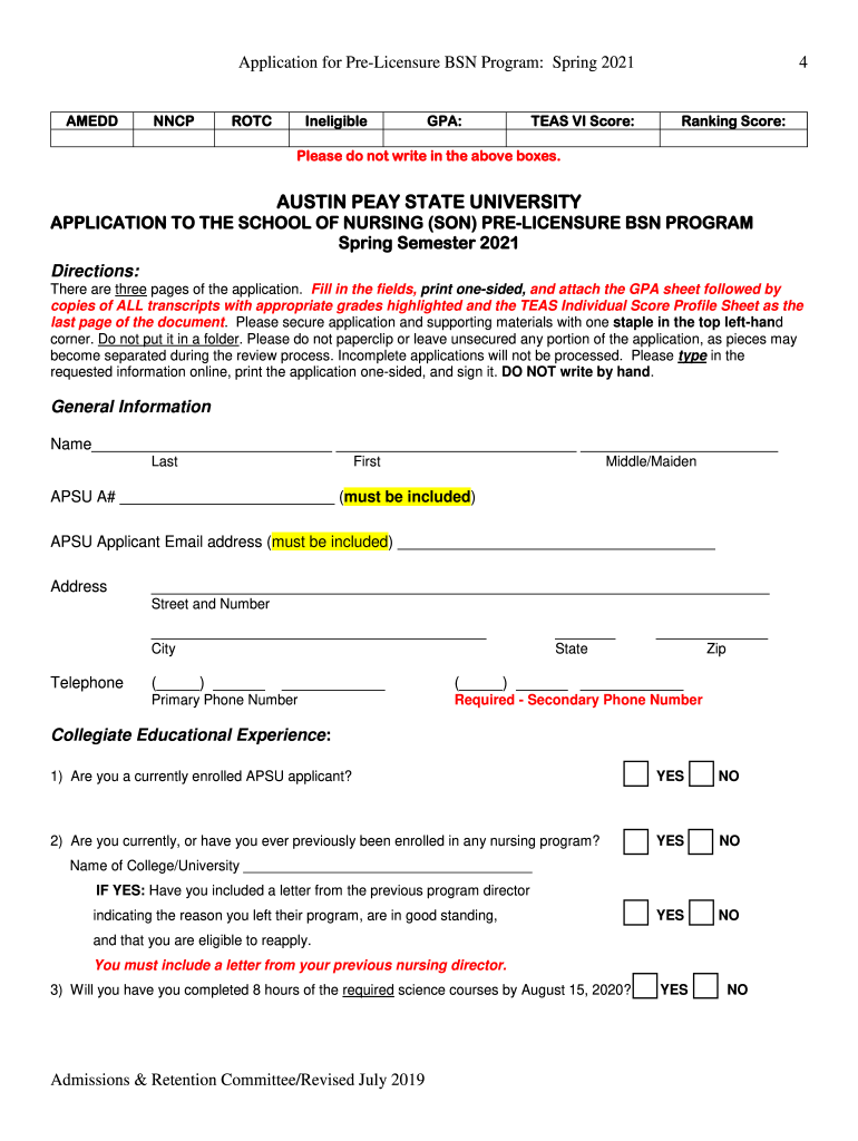 Spring Application Austin Peay State University  Form