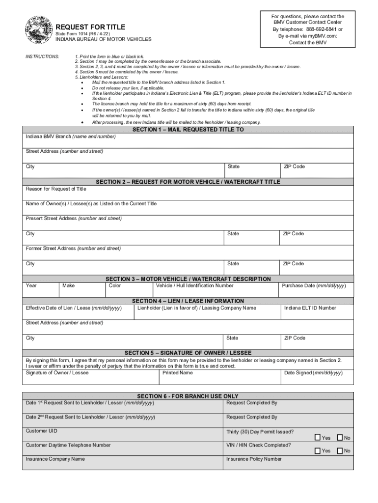  BMV Title Forms 2022-2024