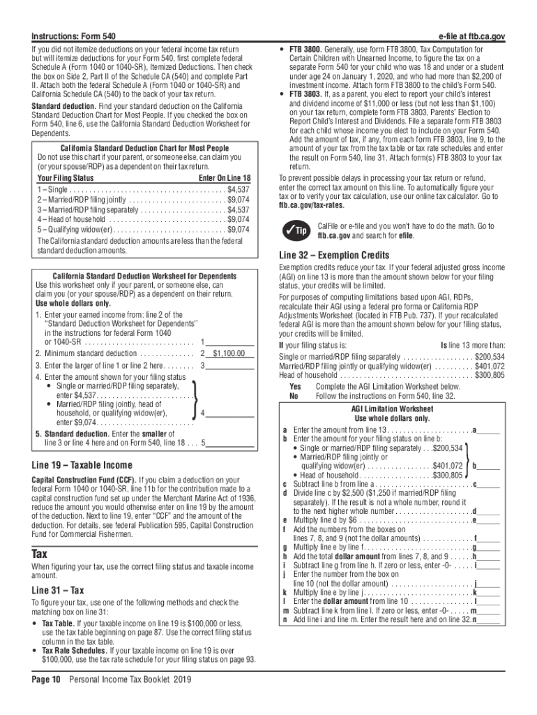  CALIFORNIA 540 Forms & Instructions Personal Income Tax Booklet CALIFORNIA 540 Forms & Instructions Personal Income Tax  2019-2024