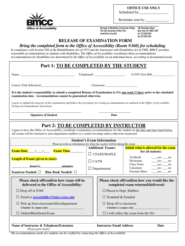  Release of Examination BMCC CUNY 2019-2024