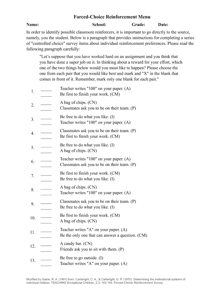 Forced Choice Menu  Form