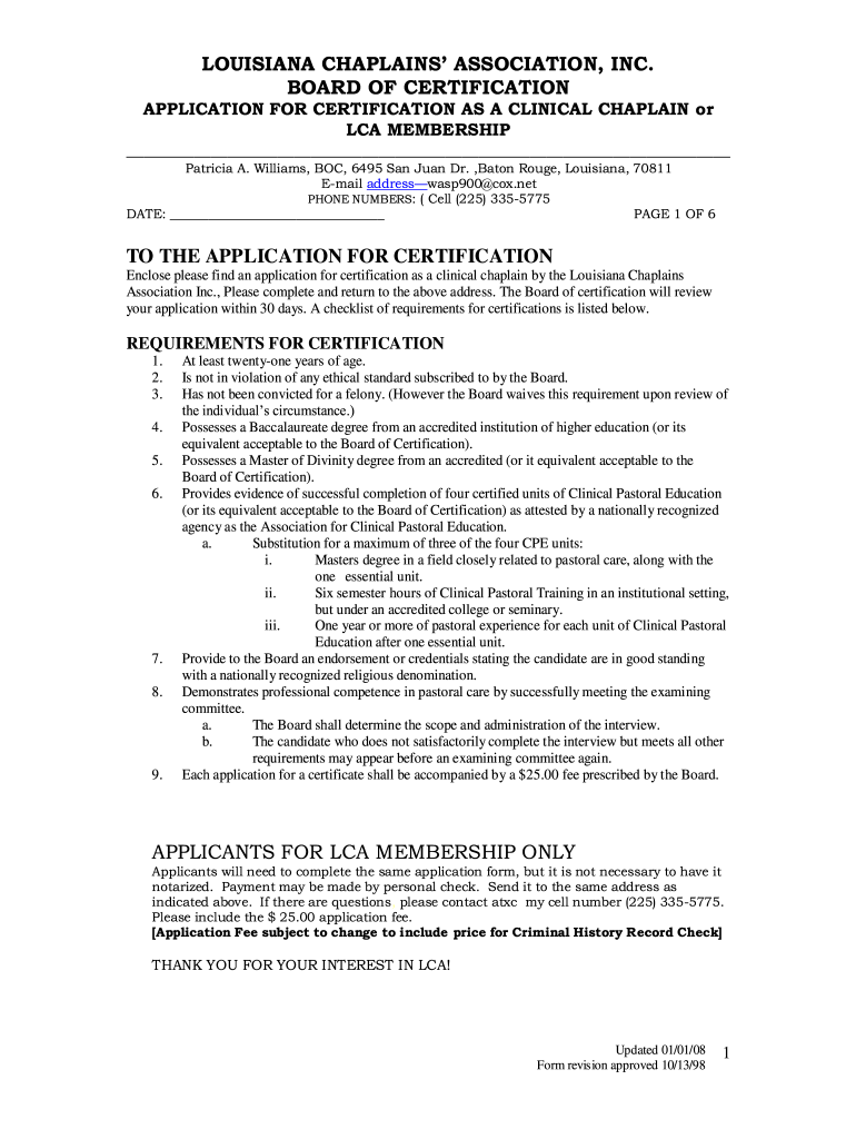 LOUISIANA CHAPLAINS ASSOCIATION, INC  Form