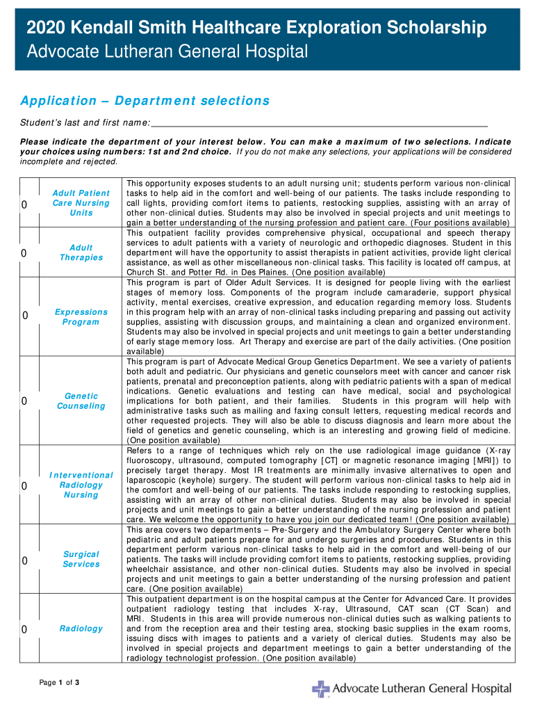  Kendall Smith Healthcare Exploration Scholarship Application 2020-2024