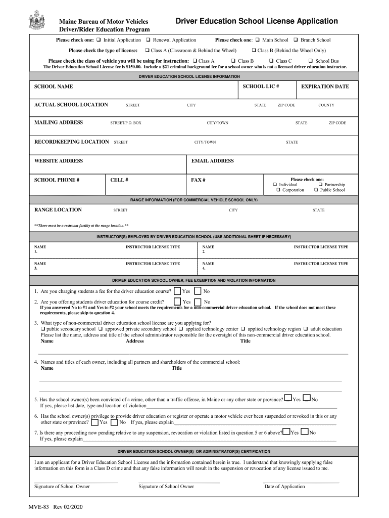 PDF Driver Education School License Application Maine Gov  Form