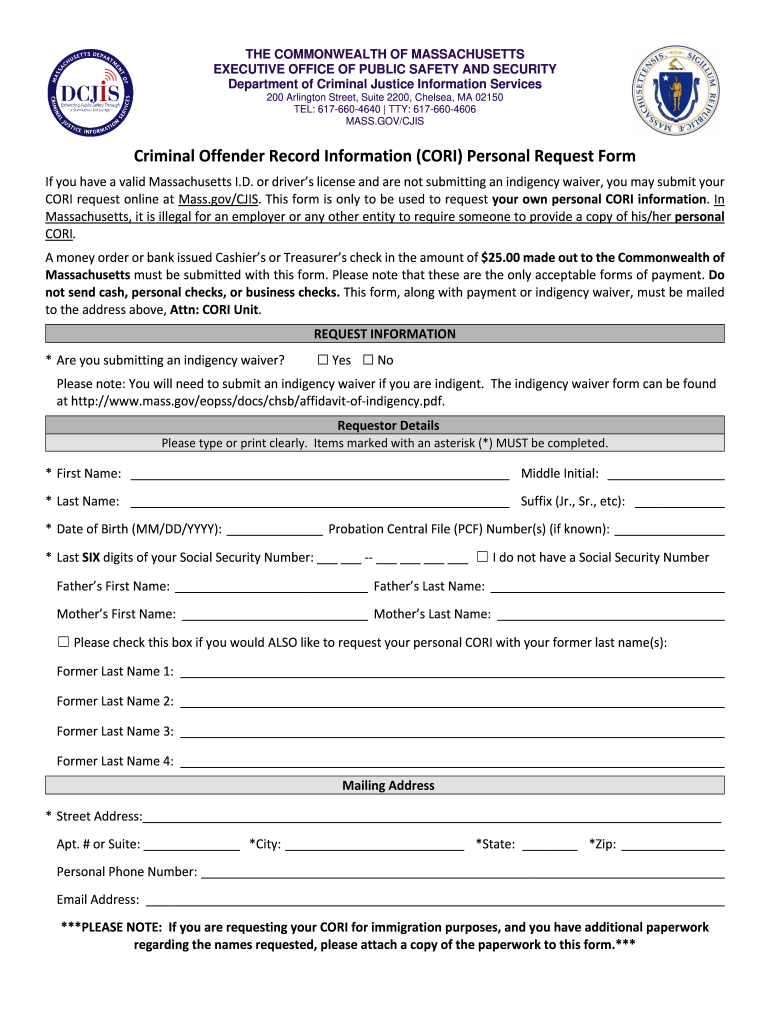 GBLS CORI Manual Mass Legal Services  Form