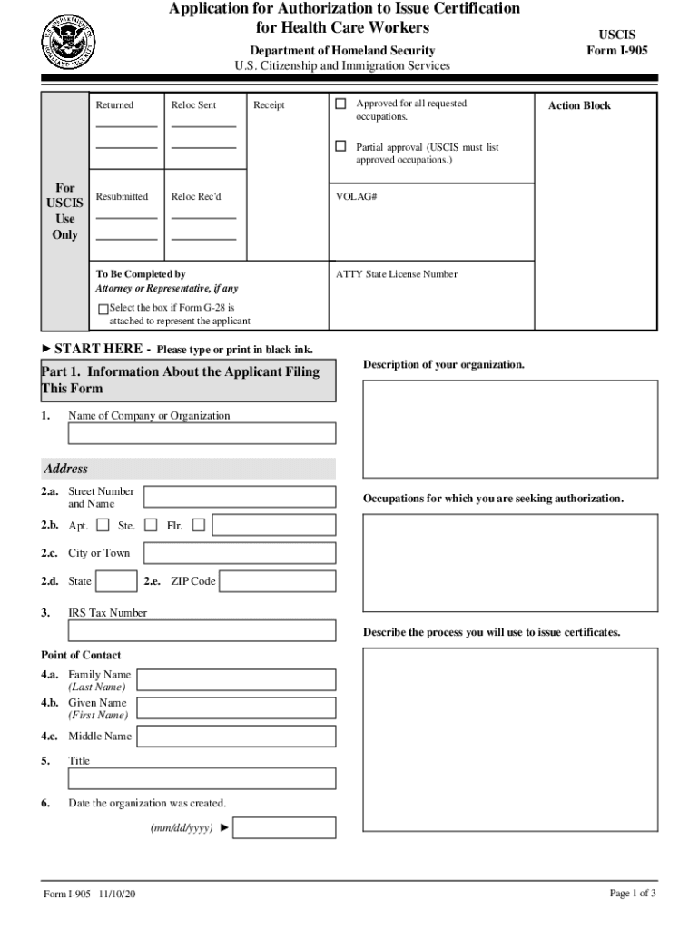 I 905 Authorization  Form