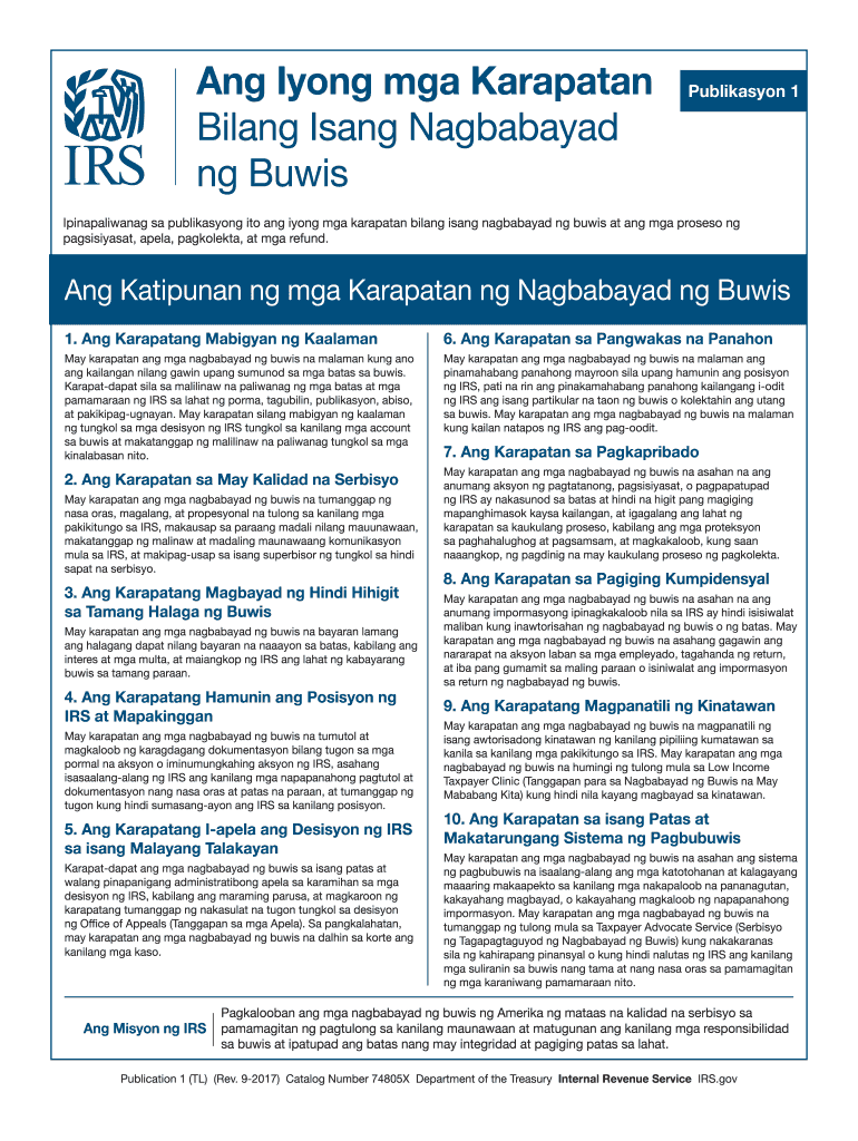 Publication 1 TL Rev 9 Your Rights as a Taxpayer Tagalog Version  Form