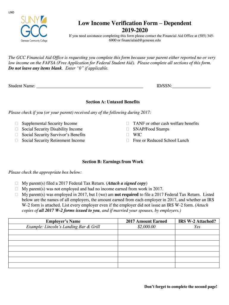If You Need Assistance Completing This Form Please Contact the Financial Aid Office at 585 3456900 or Financialaidgenesee