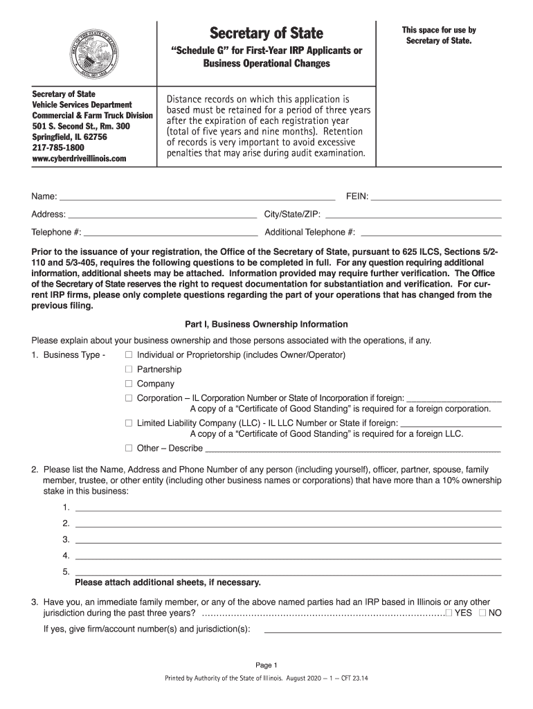  Illinois &amp;quot;Schedule G&amp;quot; for First Year IRP Applicants or Business Operational Changes 2020-2024