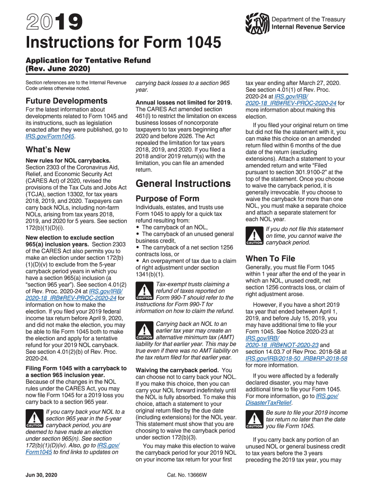  Instructions for Form 1045 Instructions for Form 1045,Application for Tentative Refund Rev June 2020