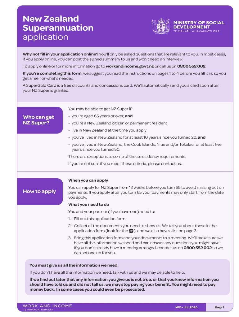  New Zealand Superannuation ApplicationM12 Use This Application to Apply for New Zealand Superannuation NZ Super If Youre Not Alr 2020