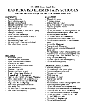 Bandera Isd School Supply List  Form