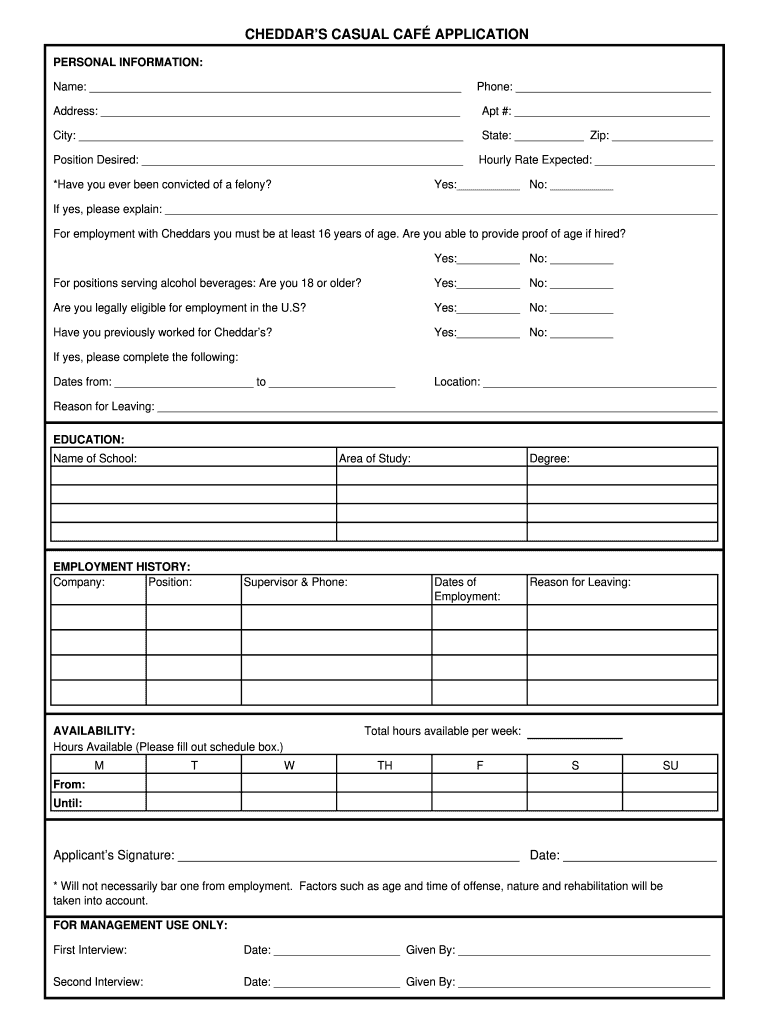 Cheddars Application PDF  Form