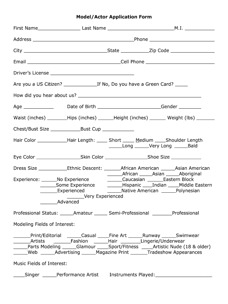 Model Application Form