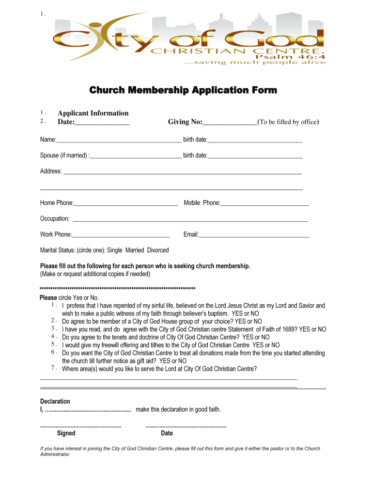 Church Membership Application Form Fill Any PDF Form
