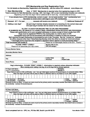 Cpe Dog Registration Form