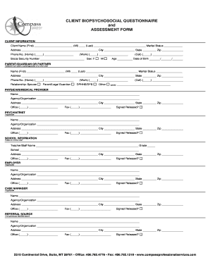 Biopsychosocial Assessment Example  Form