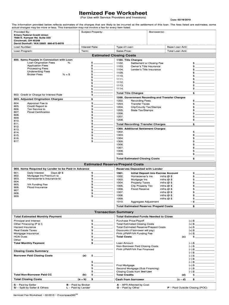  Initial Fee Worksheet PDF Form 2010