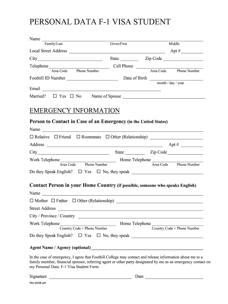 Personal Data Sheet for Students  Form