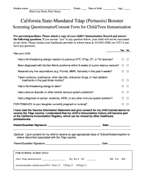 Tdap Consent Form PDF