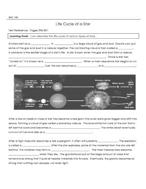 Life Cycle of a Star Worksheet  Form