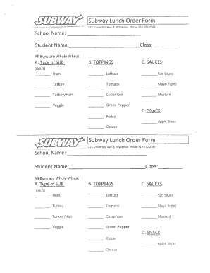 Subway Group Order Form