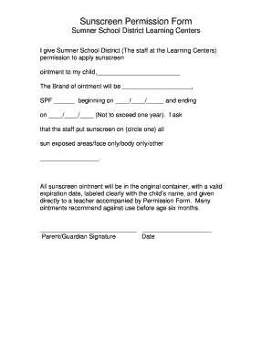 Sunscreen Permission Form