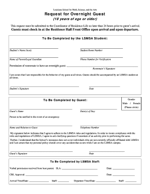 Request Overnight Guest 18 Louisiana School for Math Science Bb Lsmsa  Form