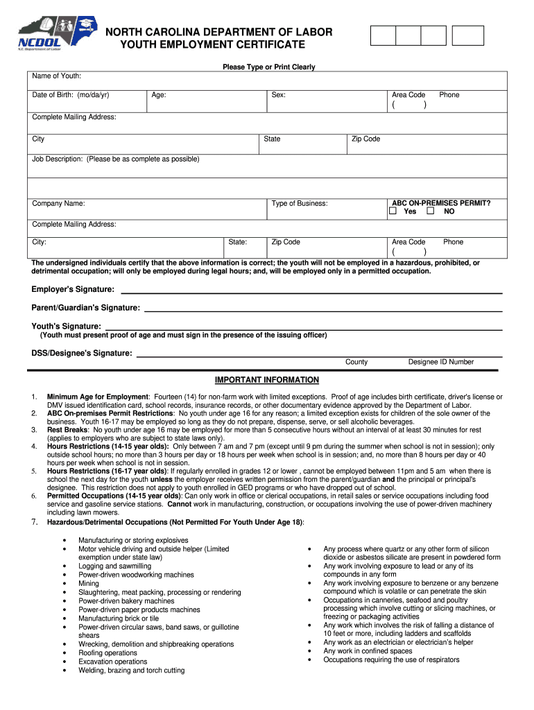 Nc Workers Permit  Form