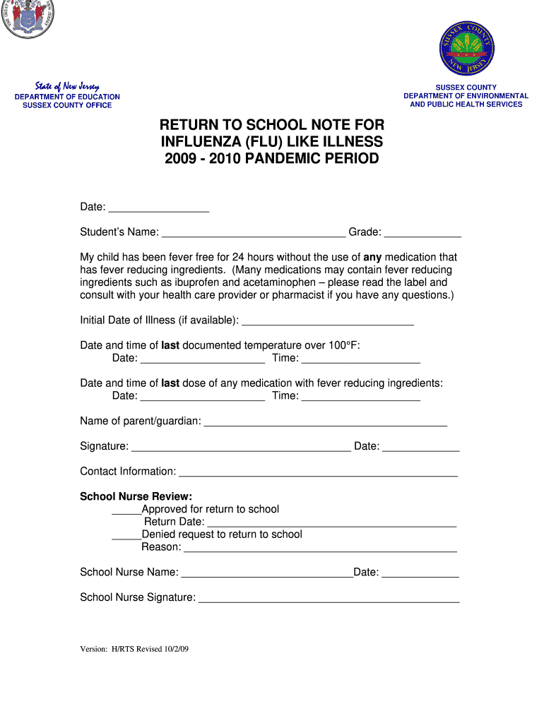 RETURN to SCHOOL FORMNOTE for Lvhs