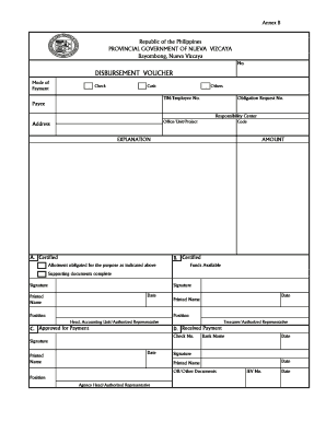 Disbursement Voucher Form Excel