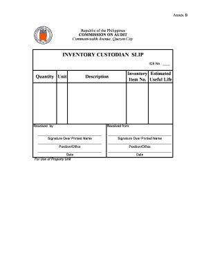 Inventory Custodian Slip Sample  Form