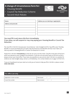 Change of Circumstance Form Renfrewshire Council Renfrewshire Gov 2013