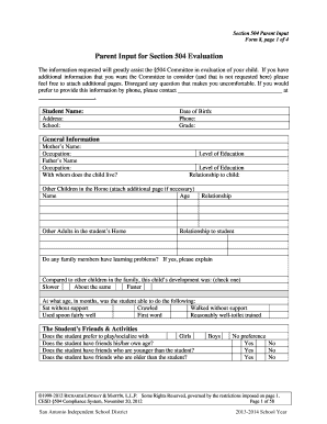 Parent Input Form for Evaluation